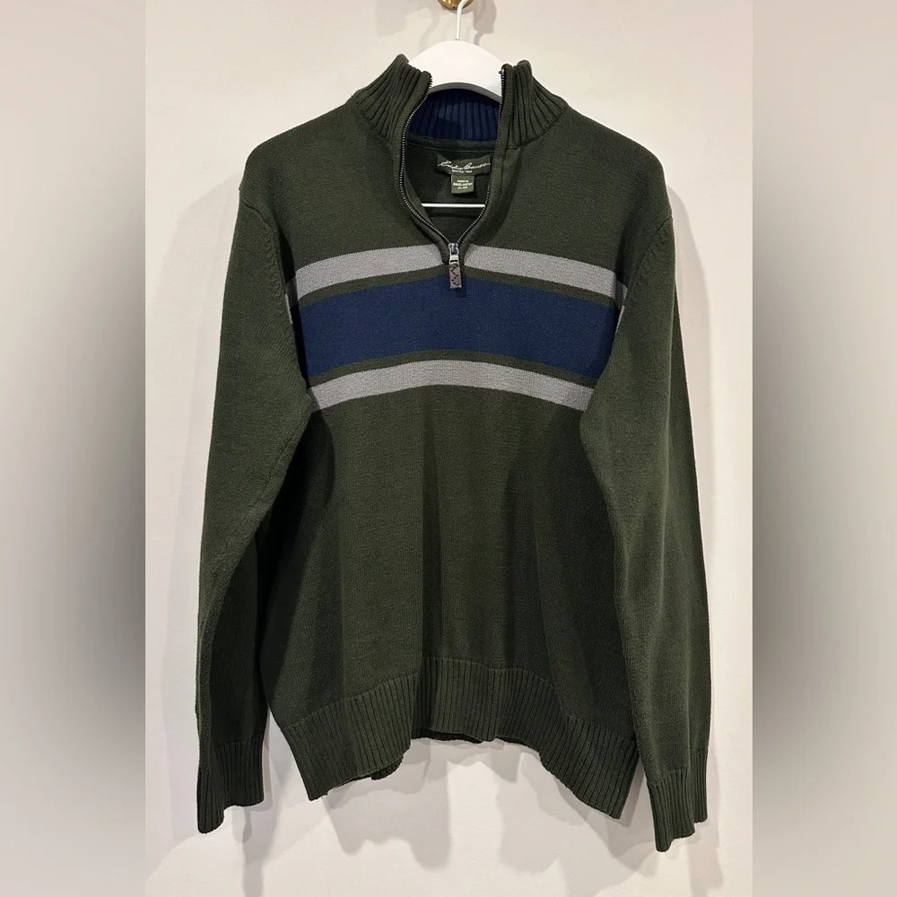 Vintage Eddie Bauer 100% Cotton Quarter Zip Knit Sweater Size XL